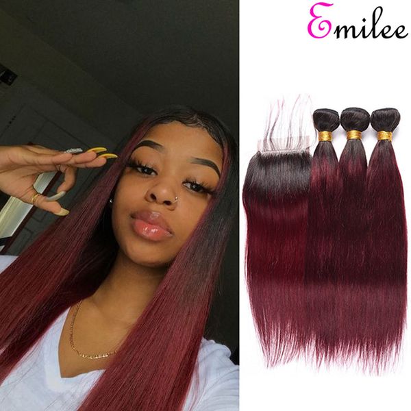 

emilee 1b/99j straight hair bundles brazilian ombre virgin hair bundles #1b/99j hair bundles extensions 26 inch, Black