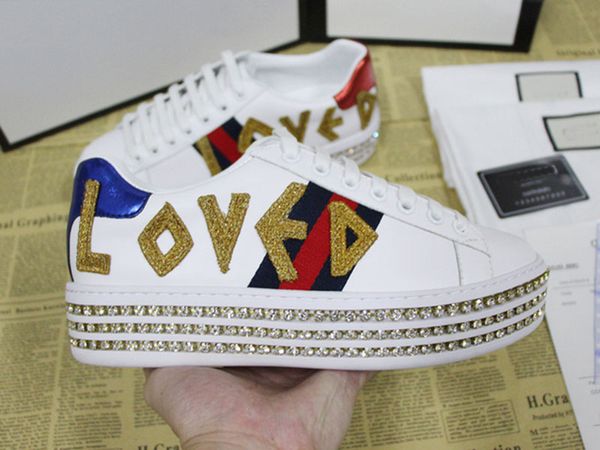 

diamond designer sneakers New Women luxury top quality real leather embroidered casual luxury female shoes with bee loved SIZE 35-41