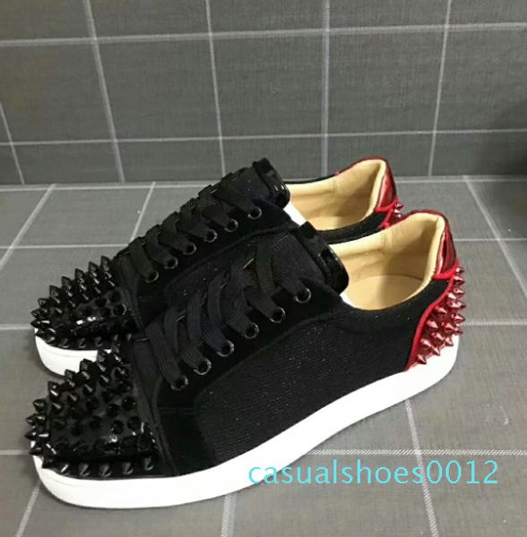 

designer shoes for man women red bottoms junior spikes flat sneakers genuine leather fashion paris dress shoes with box 35-46 c12, Black