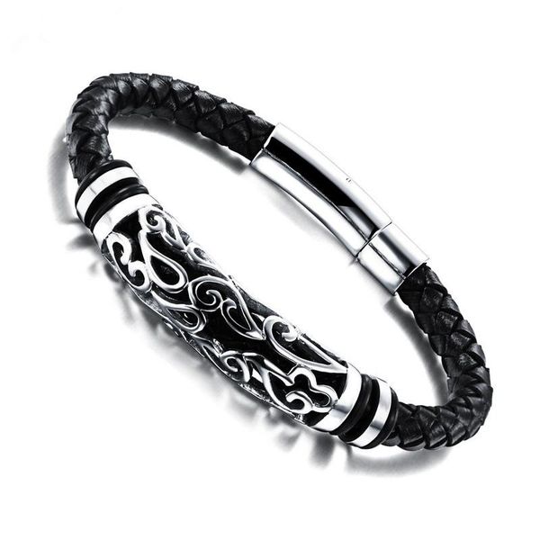 

md men's stainless steel pattern bracelet vintage bracelet exquisite button gift for her husband, White