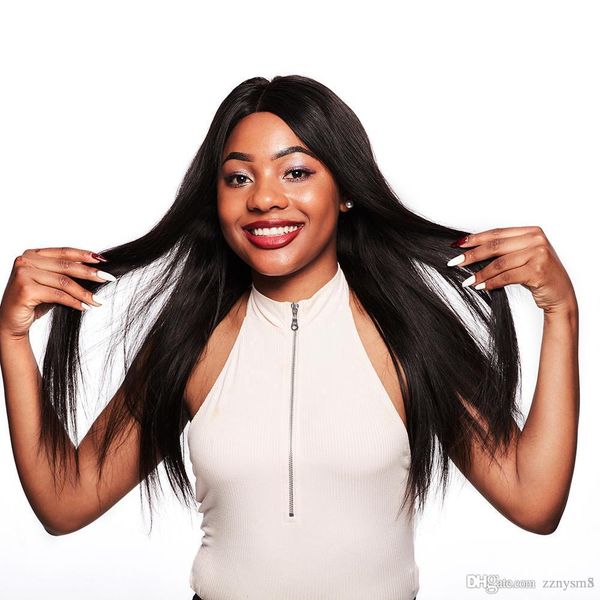 

malaysian silky straight black very long human hair lace front wig ujibg
