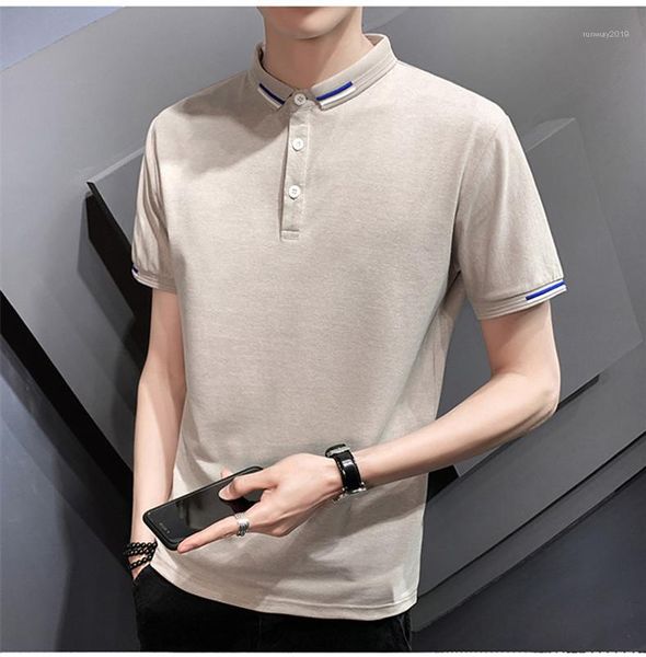 

mature breathable male tshirts fashion business short sleeve mens striped solid color mens polo summer, White;black