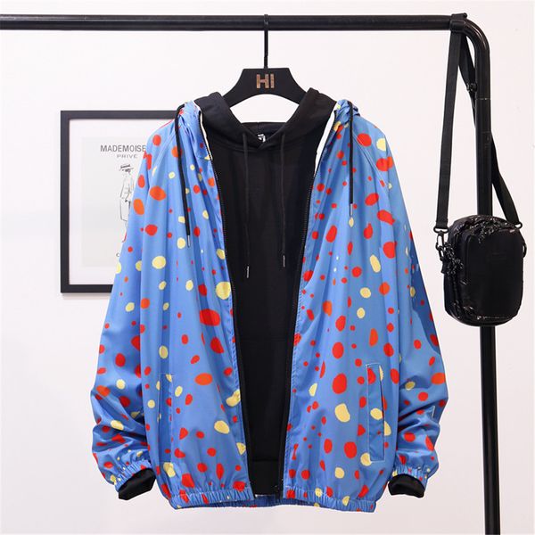 

2019 -2xl polka dot printing casual men's fashion long-sleeved hooded coat sports coat zipper blouse drop shipping july23, Tan;black