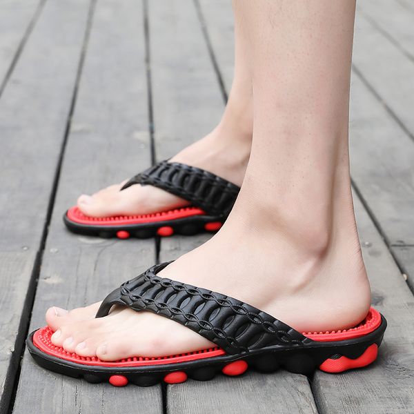 

men's shoes sandals and slippers summer massage bottom comfortable flip-flops non-slip soft bottom wear seaside vacation beach shoes, Black