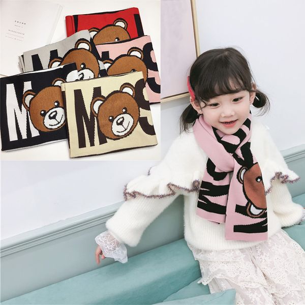 

2019 new cartoon bear winter scarf , muticolor cute letter children warm collor long scarf, fashion ring children scarves, Blue;gray