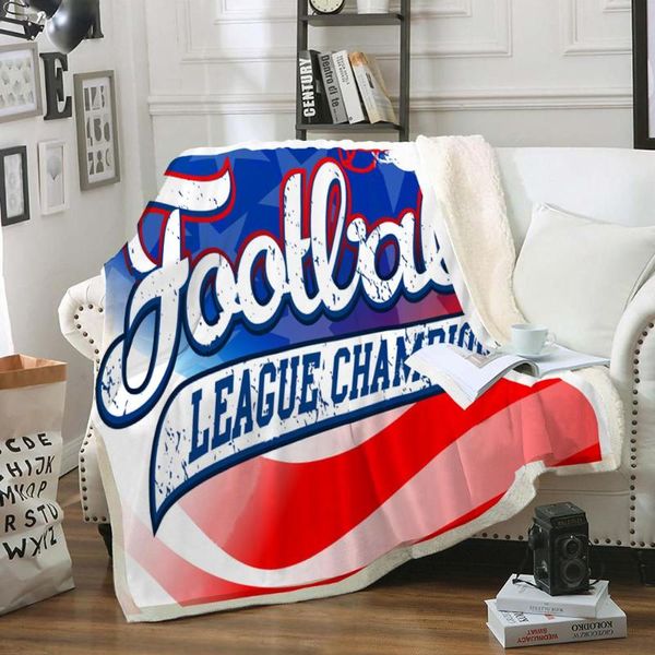 

football blanket cartoon red blue sherpa fleece blanket for kids sports thin quilt on bed fluffy football dropship