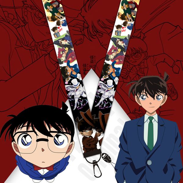 

detective conan kudou shinichi lanyard printed neck strap for id badge phone holder keychain cosplay accessory cartoon, Silver