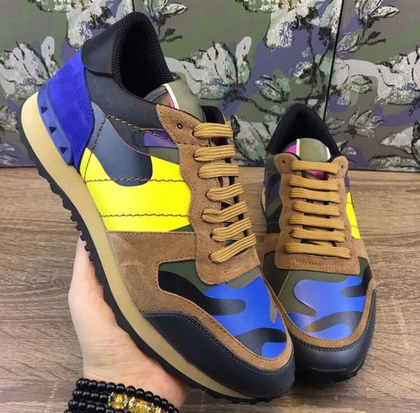 

2020 new classic women's camouflage genuine leather running shoes men rivet fashion sports leisure running shoes sneakers, Black