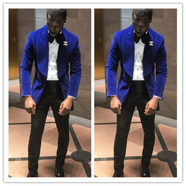 

2019 royal blue velvet мужская мода костюмы бархатные blazer выполненное на заказ пром смокинги для мужчин жениха свадебный костюм (куртка, Black;gray