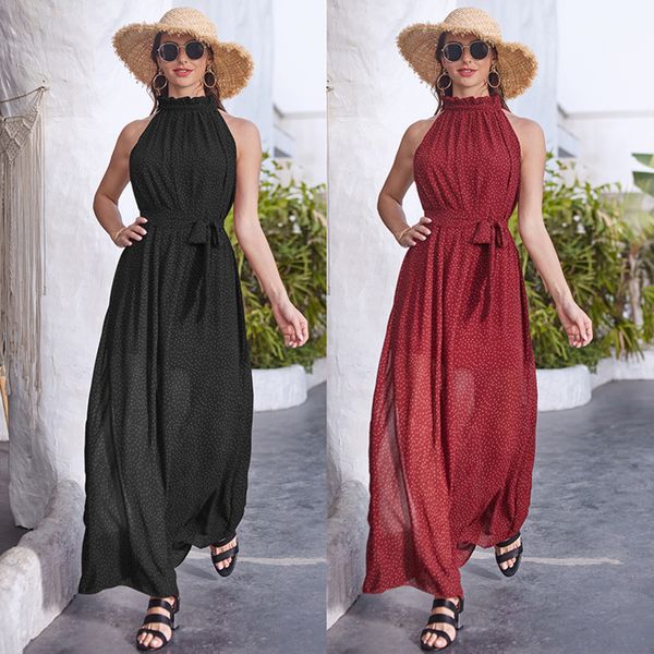 

womens designer summer sweet red french polka dot dress2x2f, Black;gray