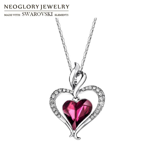 

neoglory austria crystal & rhinestone long charm pendant statement necklace double love hearts trendy gift for women daily, Silver