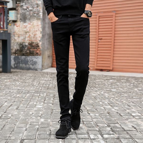 

2019 new mens elastic straight black skinny jeans classic male fashion designer denim pants slim fit stretch jeans men, Blue