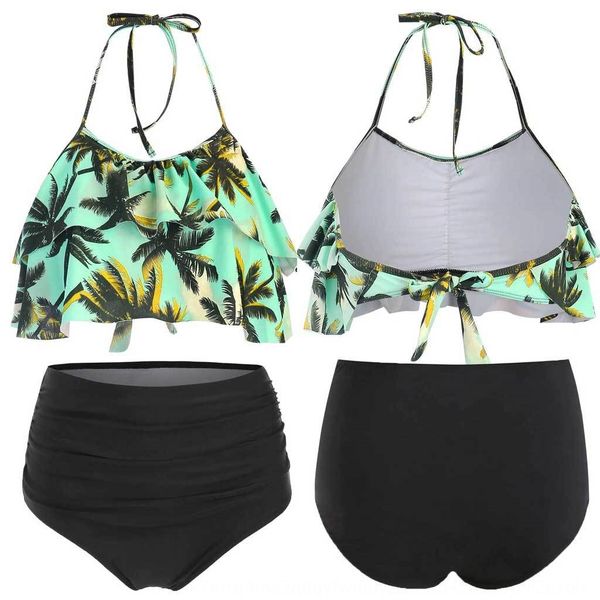 

ecvcq refreshing printed lotus leaf value-added two-piece women's refreshing swimsuit printed lotus leaf value-added two-piece sui, White;black