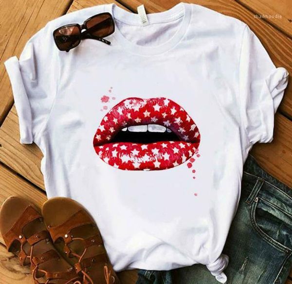 

designer tshirts fashion breathable plus size womens summer street style female clothing lips printed womens, White