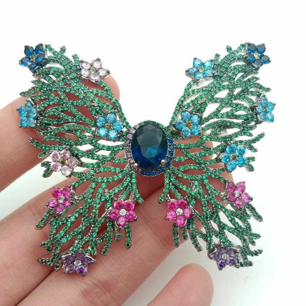 

2pcs 46x37mm golden plated mixed color cz micro butterfly brooch, Gray