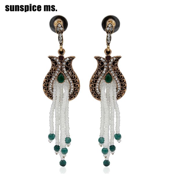 

ethnic women bead earring tassel pendant jewelry tulip flower retro gold color resin earrings nigeria bridal bijoux brand gift, Silver