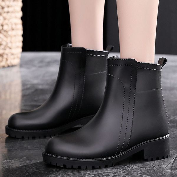 

punk style keep warm snow boots autumn winter women's non-slip rain boots outdoor rubber water shoes female zapatos de mujer, Black