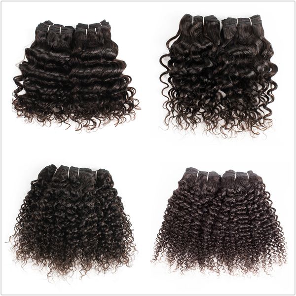 

kisshair короткий стиль боб естественный цвет человеческих волос, глубокая волна, волна воды, джерри вьющиеся волосы 4 связки с закрытием 50, Black;brown