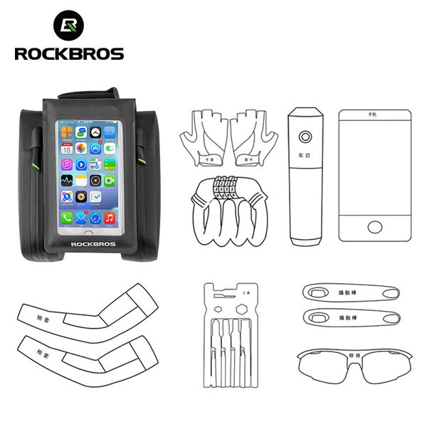 

rockbros 2 in 1 cycling bag waterproof touch screen bicycle bag mtb road bike tube frame 6.0
