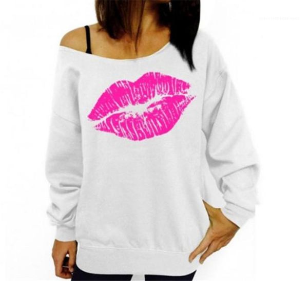 

red lips big lips pattern slant shoulder t shirt womens spring new designer casual tshirt, White