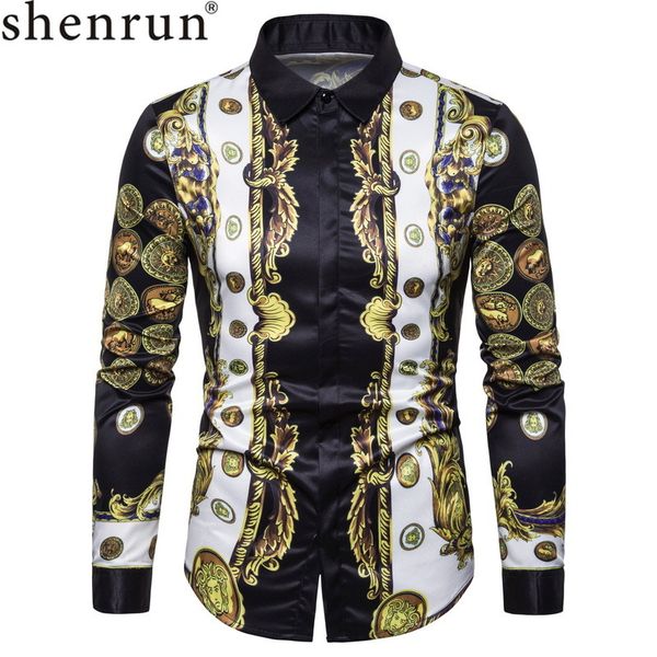 

men's casual shirts shenrun men slim long sleeve fashion floral shirt internet celebrity stage costume hawaiian holiday nightclub singe, White;black