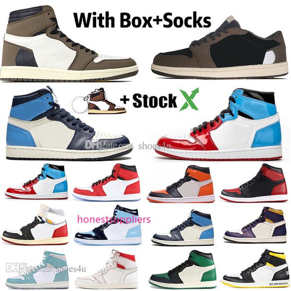 

new 1 high travis scotts low fearless obsidian mens basketball shoes spiderman unc black toe banned bred toe men sport designer sneakers