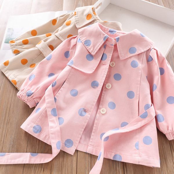 

girls coat windbreaker dot belt children's clothing wholesale, Blue;gray