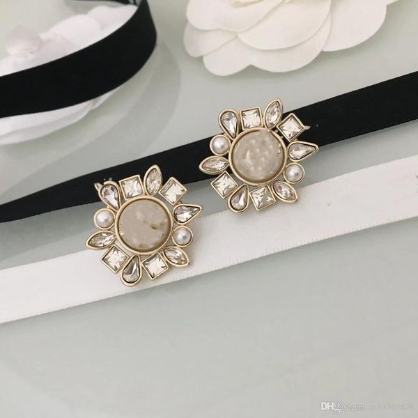 

new with box luxury women's female's ladies' punk crystals pearls smile logo earring studs eardrop drop earrings with box ing, Golden;silver