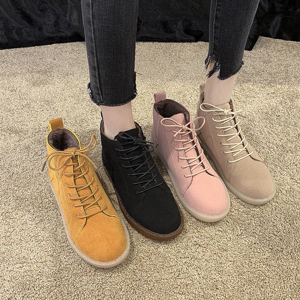 

round toe white mid-calf boots winter shoes for women flat heel boots-women luxury designer lace up booties ladies low heels, Black