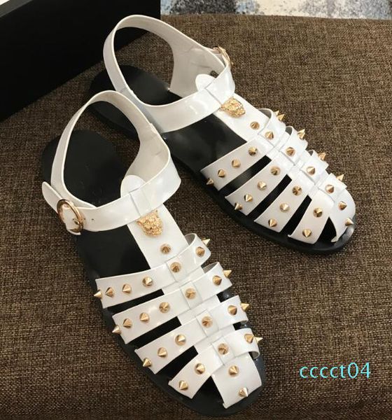 

orignal box! новый hiphop tiger mens rivet плоские пятки повседневные сандалии из натуральной кожи партии пляж прохладный тапочка shoes 38-4, Black