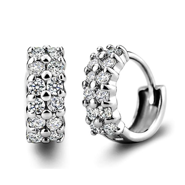 

wholesale 10 pairs hight quality double layers zirconia small hoop earrings silver loop huggie earring fashion jewelry for women, Golden;silver