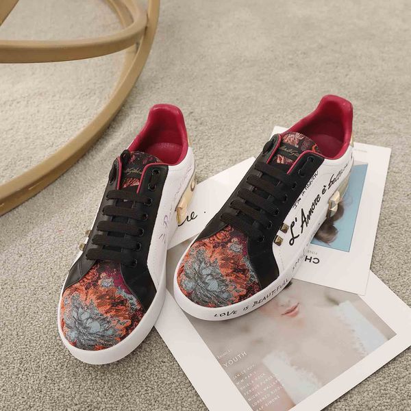 

women's genuine leather sneakers casual shoe lace dust bag branded sneakers red bottom low-pointed flats hoswf, Black
