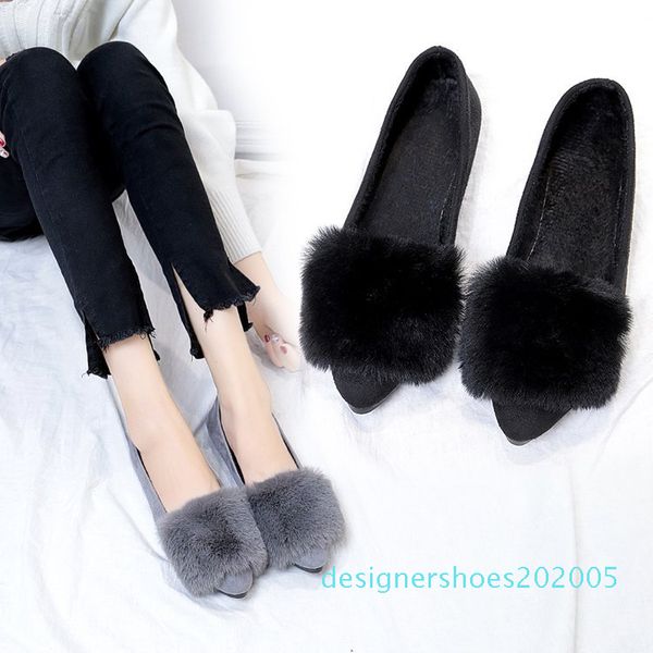 

2020 women shoes flats female shoes slip on fur autumn winter casual loafers flock short plush plus 35-40 black gray d05