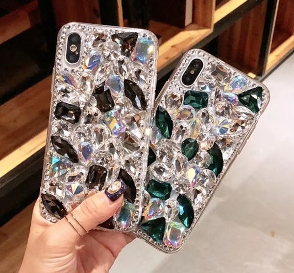 

shinning full diamond back cover shell discolor rhinestone phone case gradient color shimmering for iphone 10 6 8 samsung note8 s9 s8
