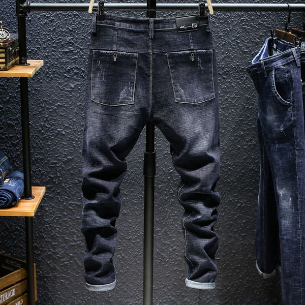 

skinny slim fit 2019 casual jeans long men trouser distressed straight denim men's shorts jogger ripped jean pockets male, Blue