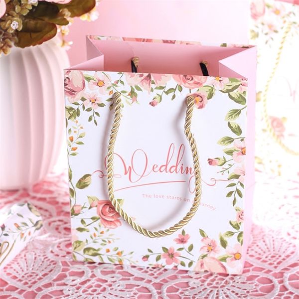 

pink floral paper bags wedding favors candy boxes hand bags makeup party gift 20pcs