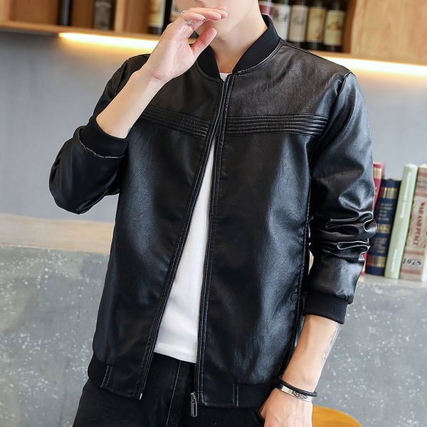 

pepp pepp 2018 весна новое прибытие мужская куртка slim fit корейский стиль кожа pu men's пальто мужская одежда, Black