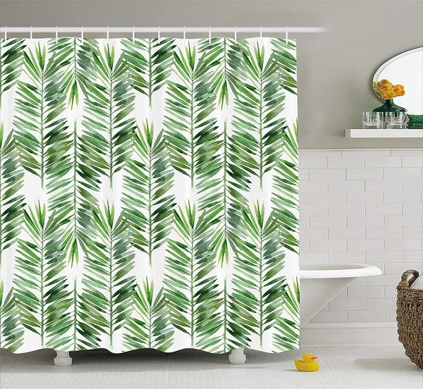 Palm Tree Decor Shower Curtain Watercolor Tropical Tree Branch