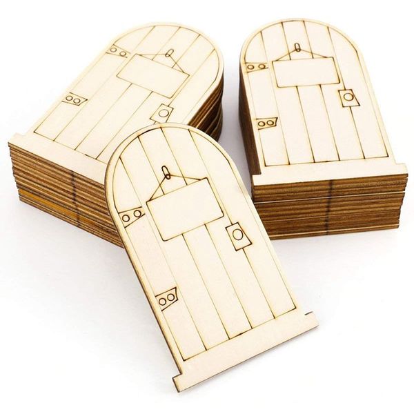 

set of 25 laser-cut wooden fairy faerie elf doors unpainted with plaque