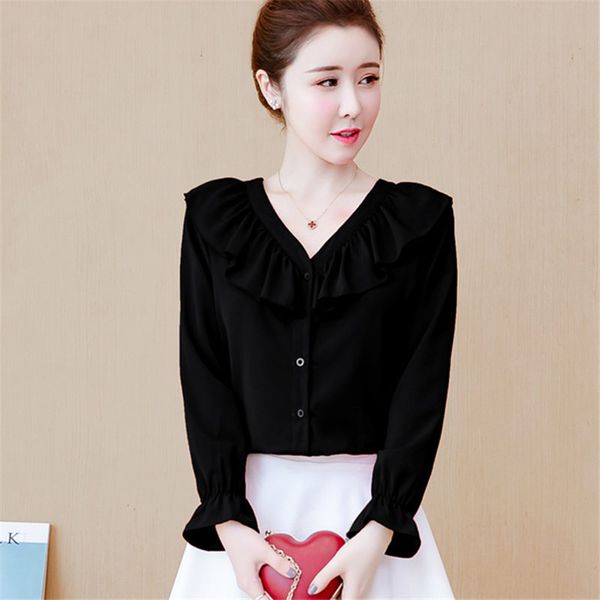 

women's blouses & shirts korea chic chiffon female spring bow tie office blouse ruffles career bottoming women blusas shirt, White