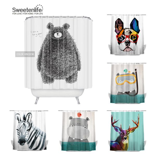 2019 Sweetenlife Animal Bath Curtain Black Bear Pattern Waterproof