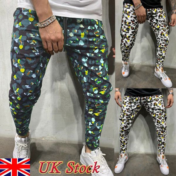 

uk mens casual pants joggers hip hop elastic jogger slim fit stretch trousers, Black
