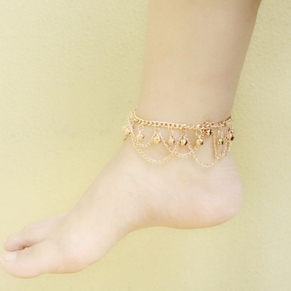 

2019 new fashion layered tassel bells pendant anklets chain sound metal anklet foot sandal jewelry beach for women bijoux gifts, Red;blue