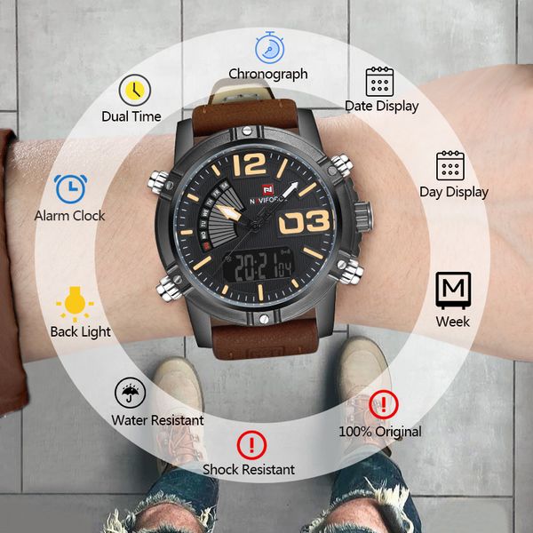 

naviforce watch men fashion sports watches mens quartz analog clock male waterproof wrist watch relogio masculino 2019, Slivery;brown