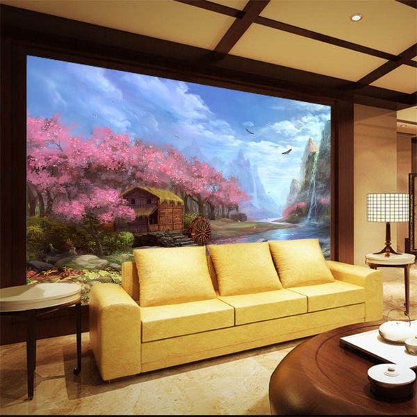 

3d stereo and oil painting large mural damask lodge landscape abstract wallpaper with non-woven for home decor