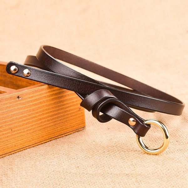 

ring buckle belt ms. thin black students in south korea simple wild casual cowhide leather trimmed waistband woman, Black;brown