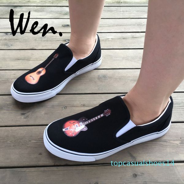 

wen men low lazy slip on shoes musical instrument guitar original design women canvas sneakers platform pedal plimsolls, Black