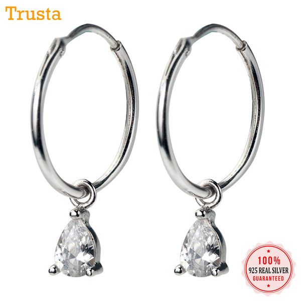 

trustdavis 2020 100% 925 solid real sterling silver drop cz charm hoop earrings for women girl sterling-silver-jewelry da96, Golden