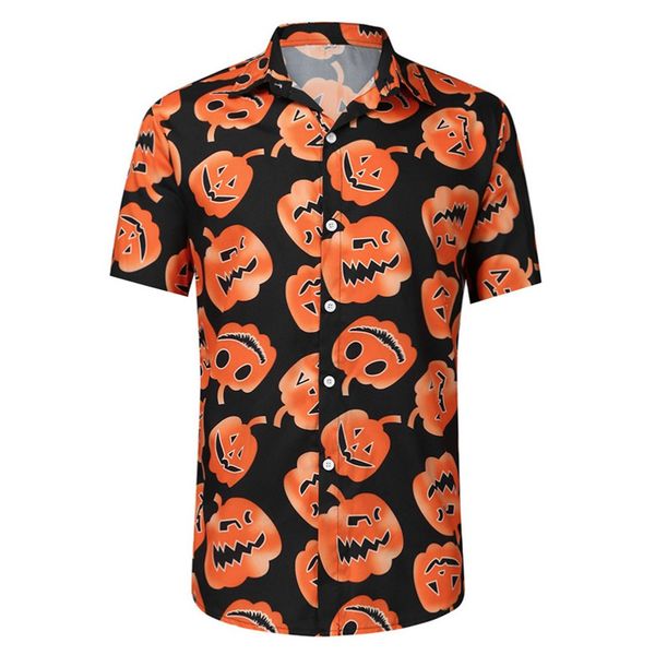 

halloween novelty men pumpkin print short sleeve turn-down collar shirts camisa dos homens camisa hawaiana hombre 2019, White;black