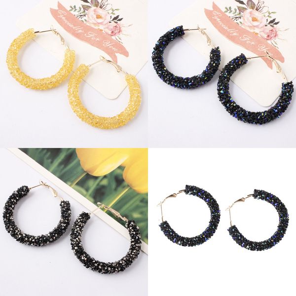 

concise fully-jewelled exaggeration earring popular circle manual string of beads crystal earrings women diamond earrings, Silver